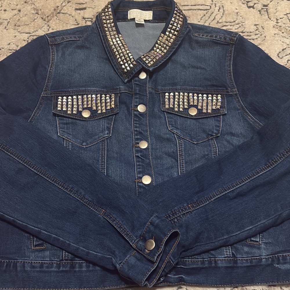 Jean Studded Denim Jacket 2x Junior